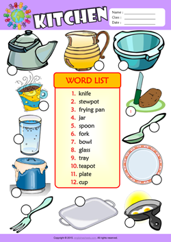 Kitchen ESL Printable Worksheets For Kids 3